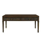 Martha Stewart Kenna Fluted 2 Drawer Coffee Table Brown: Traditional Wood Veneer, Storage, Tapered Legs, Brass Hardware