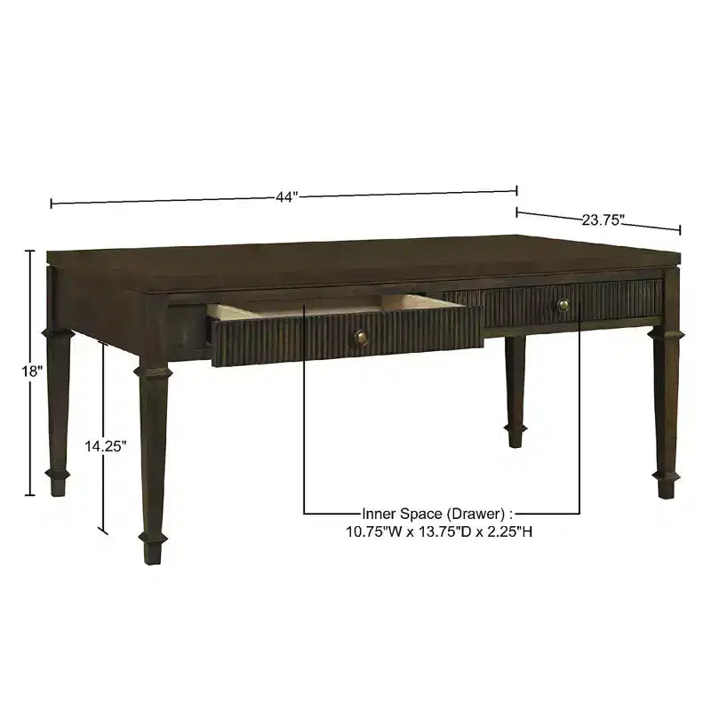 Martha Stewart Kenna Tavolino da Caffè Scanalato a 2 Cassetti Marrone: Legno Impiallacciato Tradizionale, Contenitore, Gambe Affusolate, Dettagli in Ottone