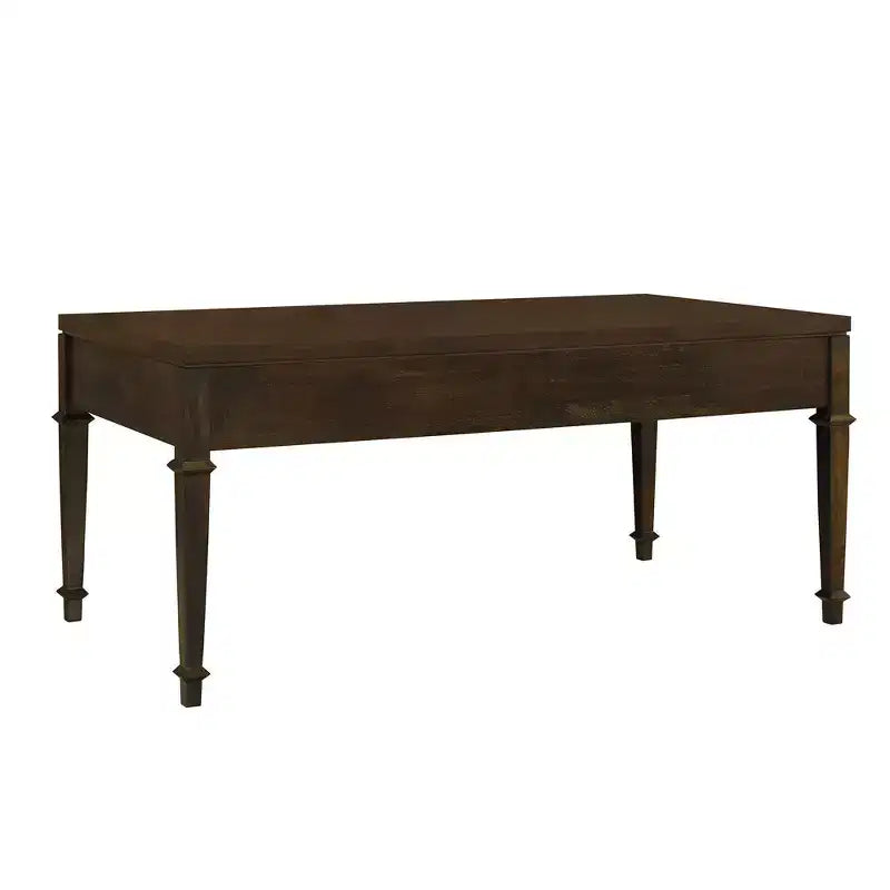 Martha Stewart Kenna Tavolino da Caffè Scanalato a 2 Cassetti Marrone: Legno Impiallacciato Tradizionale, Contenitore, Gambe Affusolate, Dettagli in Ottone