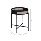 Tavolino d'appoggio Colson da 22" Finitura Nera - Acme Furniture: Dettagli in Rattan, Telaio in Metallo, Piano in Legno, Nessun Montaggio Richiesto