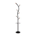 76" Billie Black Tree Coat Rack Walnut Hooks with Umbrella Stand - Ore International