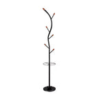76" Billie Black Tree Coat Rack Walnut Hooks with Umbrella Stand - Ore International