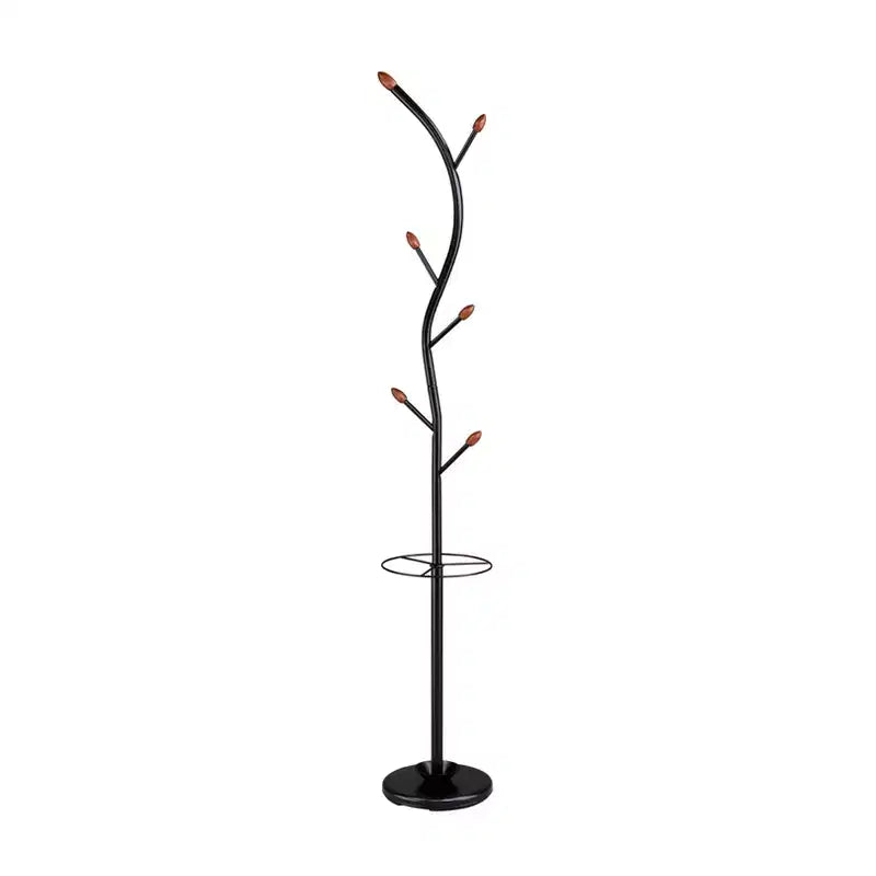 76" Billie Black Tree Coat Rack Walnut Hooks with Umbrella Stand - Ore International