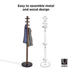 Appendiabiti a piantana Umbra Wood Pillar Nero/Noce: 8 ganci, autoportante, facile da montare, altezza 167 cm