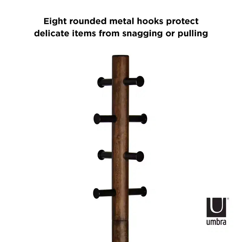 Appendiabiti a piantana Umbra Wood Pillar Nero/Noce: 8 ganci, autoportante, facile da montare, altezza 167 cm