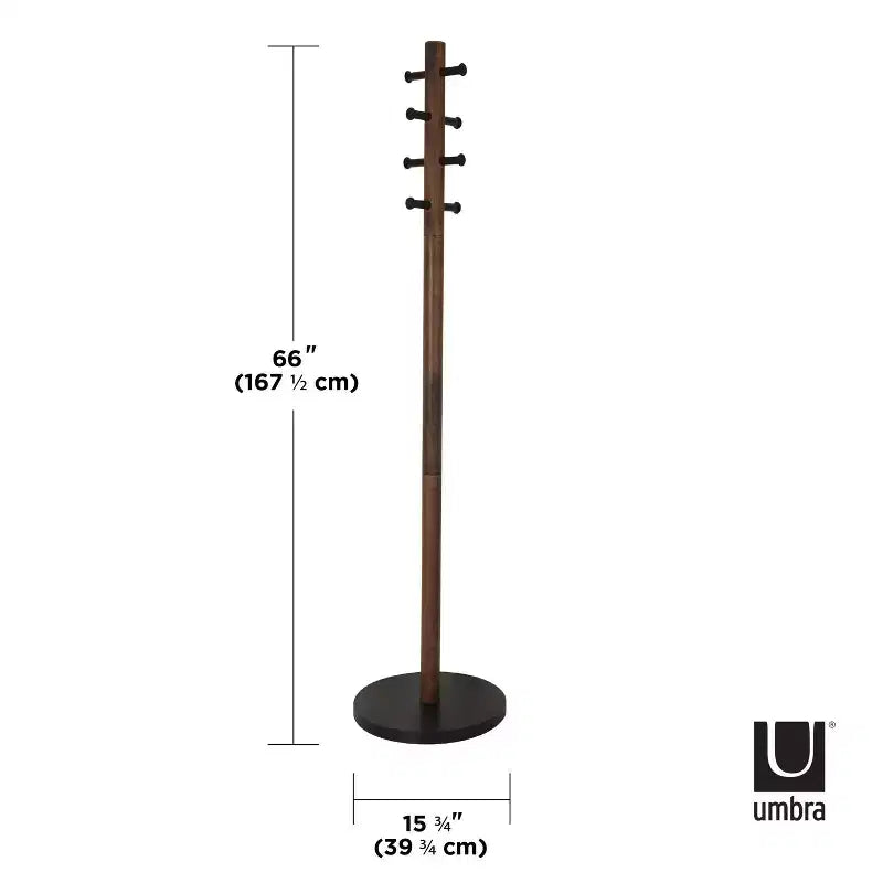 Appendiabiti a piantana Umbra Wood Pillar Nero/Noce: 8 ganci, autoportante, facile da montare, altezza 167 cm
