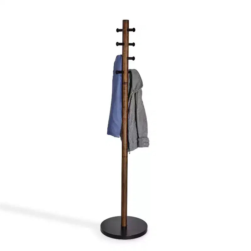 Appendiabiti a piantana Umbra Wood Pillar Nero/Noce: 8 ganci, autoportante, facile da montare, altezza 167 cm