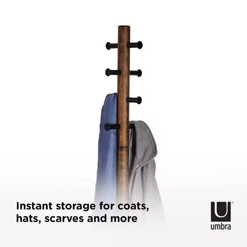 Appendiabiti a piantana Umbra Wood Pillar Nero/Noce: 8 ganci, autoportante, facile da montare, altezza 167 cm