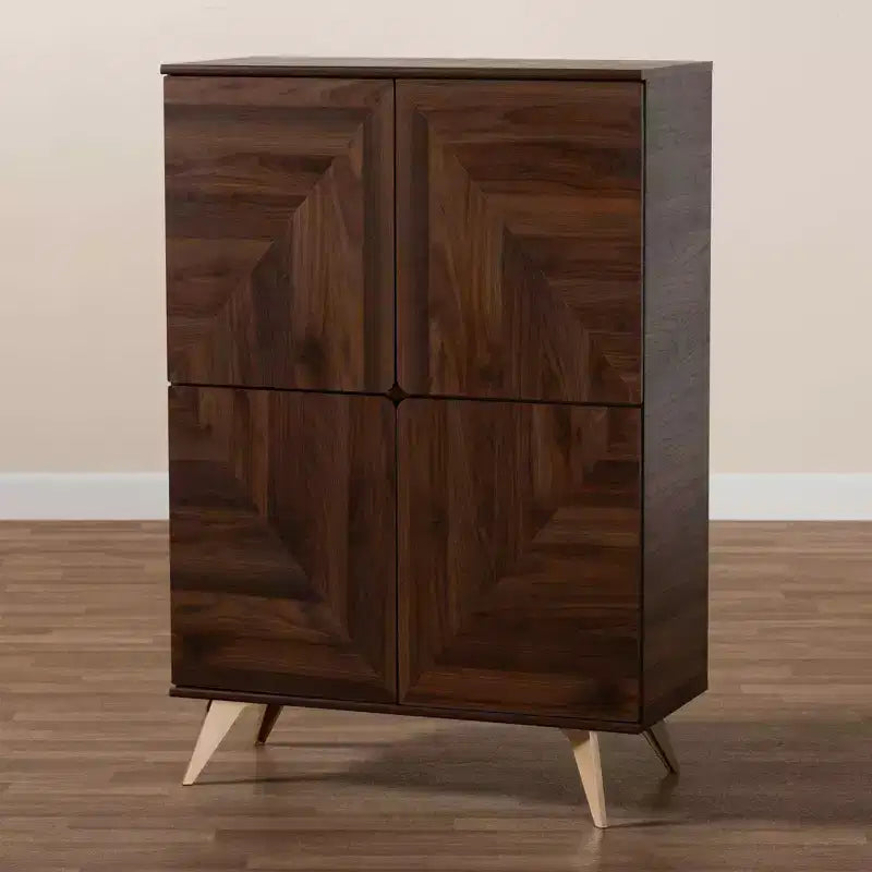 Scarpiera in Legno Graceland Noce/Oro - Baxton Studio: Design Mid-Century, 6 Ripiani, Organizza 18 Paia