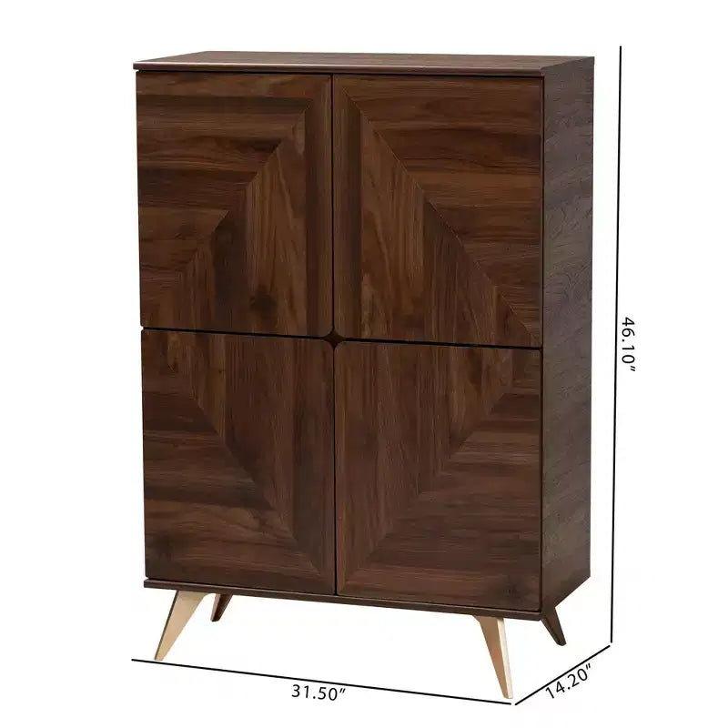 Scarpiera in Legno Graceland Noce/Oro - Baxton Studio: Design Mid-Century, 6 Ripiani, Organizza 18 Paia