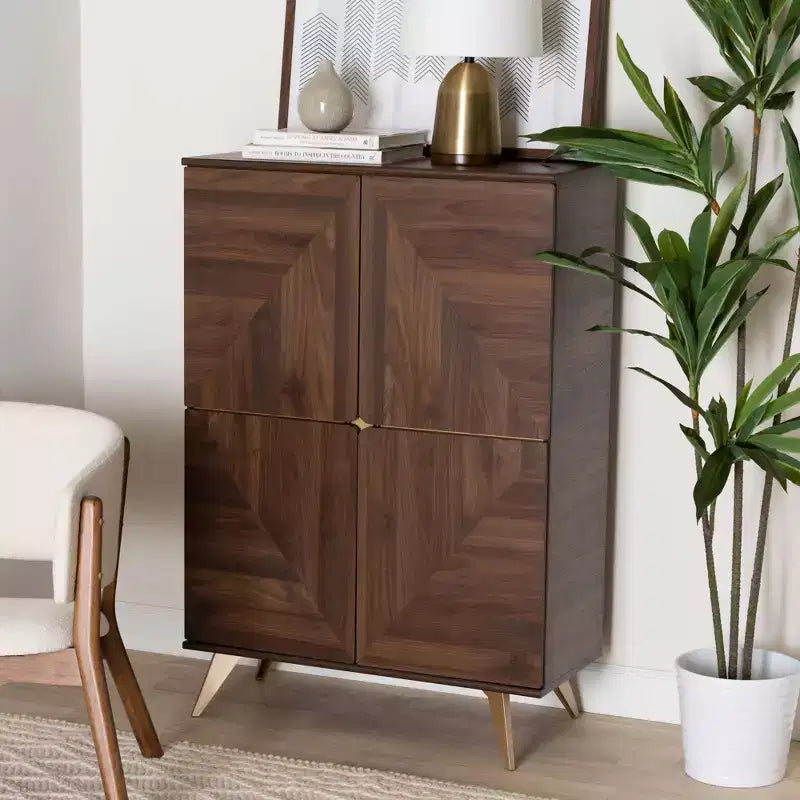 Scarpiera in Legno Graceland Noce/Oro - Baxton Studio: Design Mid-Century, 6 Ripiani, Organizza 18 Paia