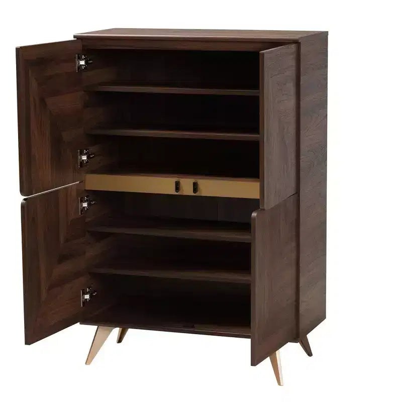 Scarpiera in Legno Graceland Noce/Oro - Baxton Studio: Design Mid-Century, 6 Ripiani, Organizza 18 Paia