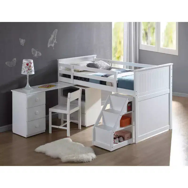 Acme Furniture Letto a soppalco 79" Wyatt Letto a soppalco e a castello Bianco: Matrimoniale, Struttura in legno, Non necessita di rete