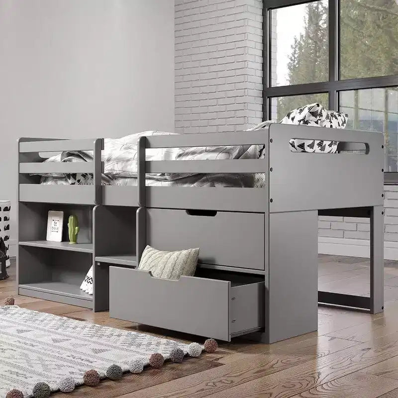 Letto a soppalco matrimoniale 77" Fabiana e letto a castello finitura grigia - Acme Furniture
