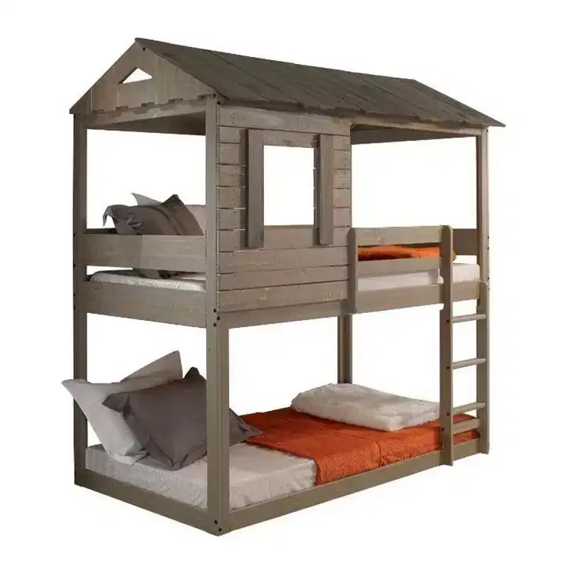 77"Bunk Bed Darlene Loft and Bunk Bed Rustic Gray - Acme Furniture: Solid Pine Wood, Guardrails, Ladder, Play Area