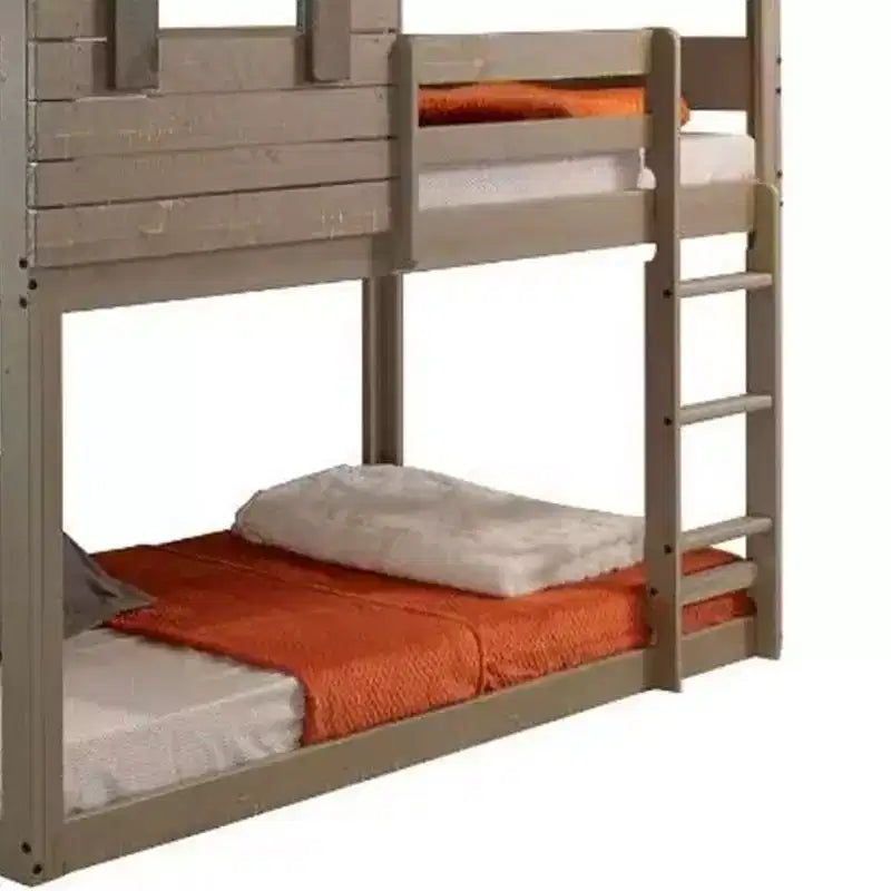 77"Letto a castello Darlene Loft e Letto a castello Rustic Gray - Acme Furniture: Legno massello di pino, sponde di protezione, scaletta, area giochi