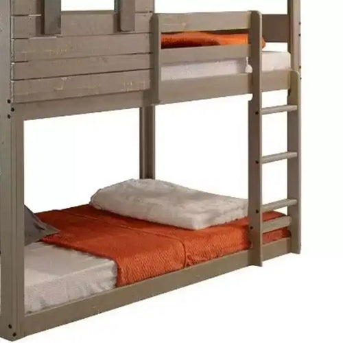 77"Letto a castello Darlene Loft e Letto a castello Rustic Gray - Acme Furniture: Legno massello di pino, sponde di protezione, scaletta, area giochi