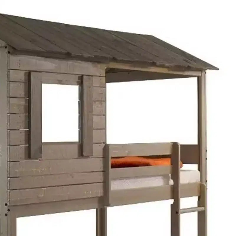 77"Letto a castello Darlene Loft e Letto a castello Rustic Gray - Acme Furniture: Legno massello di pino, sponde di protezione, scaletta, area giochi