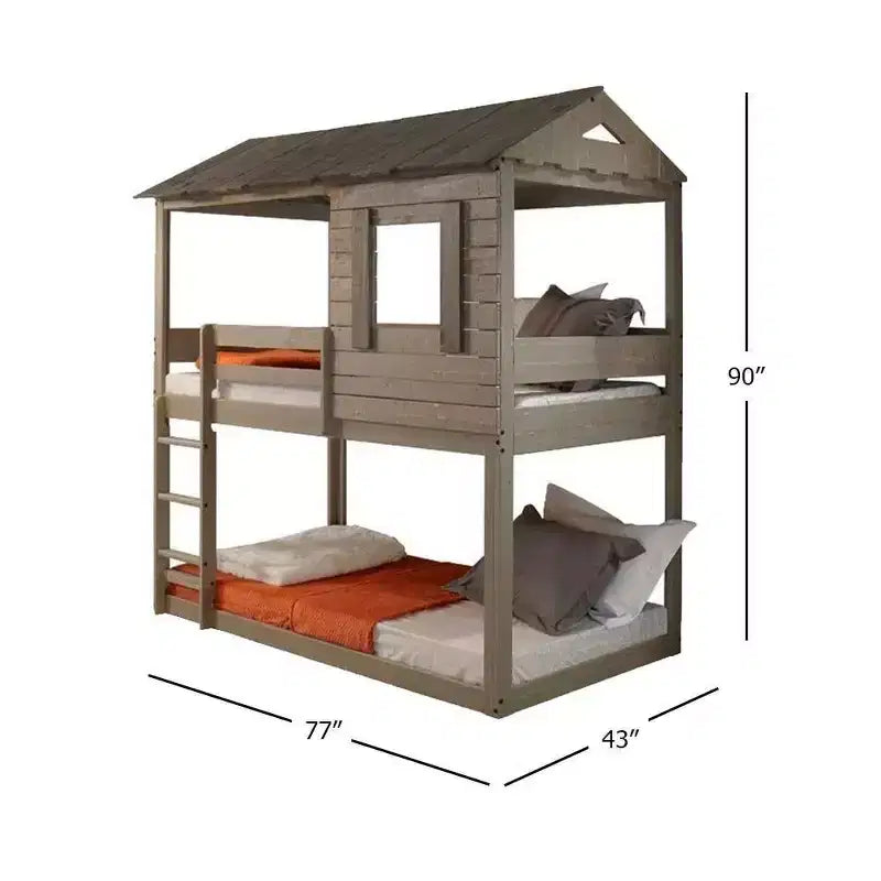 77"Letto a castello Darlene Loft e Letto a castello Rustic Gray - Acme Furniture: Legno massello di pino, sponde di protezione, scaletta, area giochi