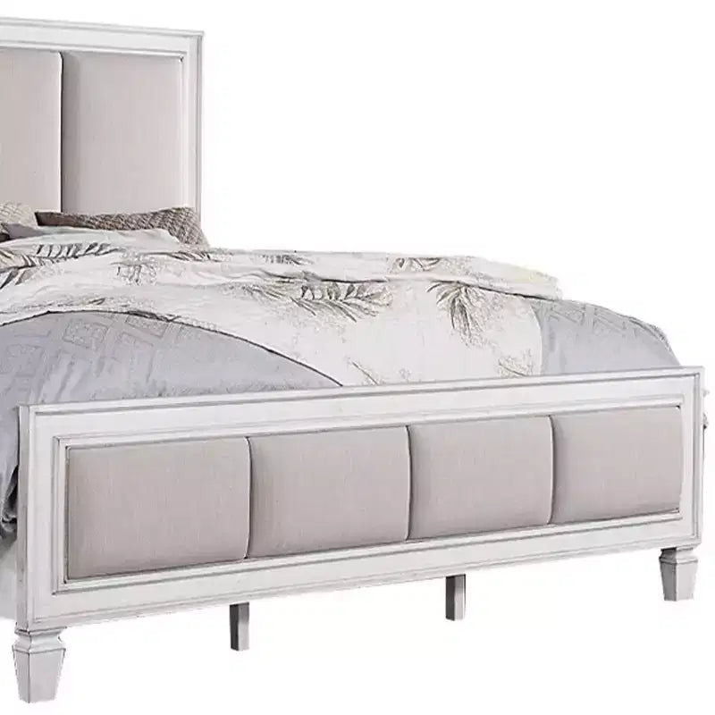 Letto King size da 88 pollici Katia in lino grigio chiaro, finitura bianco anticato grigio rustico - Acme Furniture