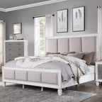 Letto King size da 88 pollici Katia in lino grigio chiaro, finitura bianco anticato grigio rustico - Acme Furniture