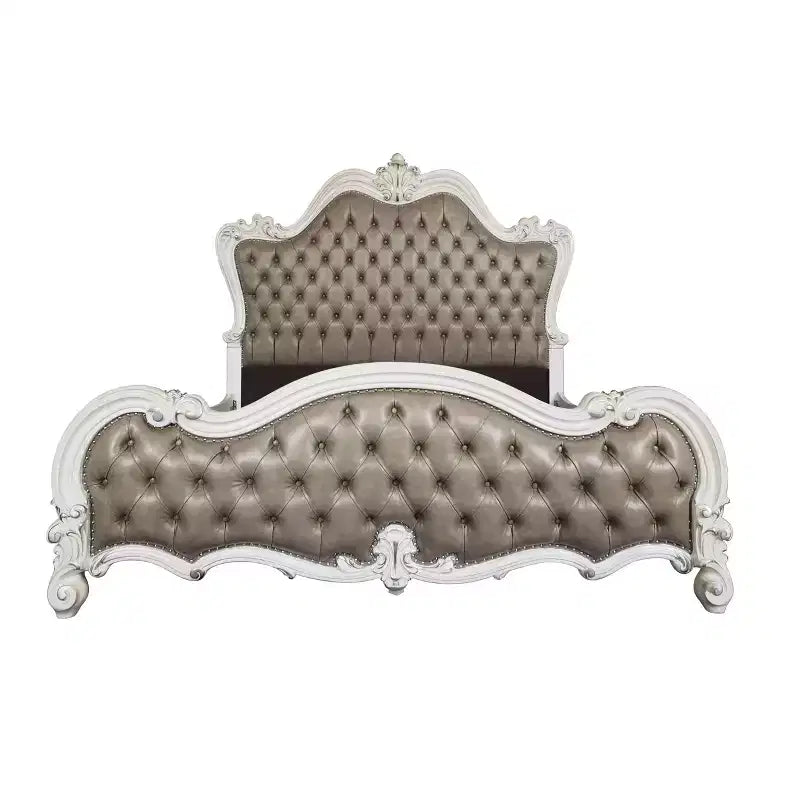 Letto matrimoniale 99" Versailles Vintage in similpelle grigia, capitonné - Acme Furniture