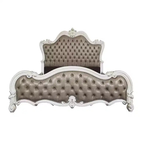 Letto matrimoniale 99" Versailles Vintage in similpelle grigia, capitonné - Acme Furniture
