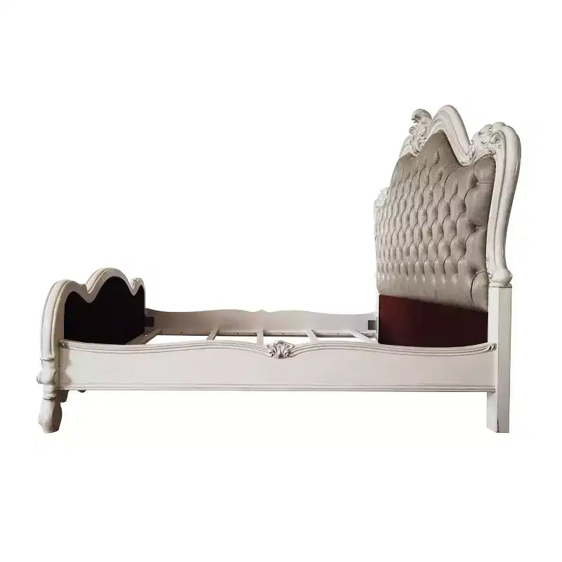 Letto matrimoniale 99" Versailles Vintage in similpelle grigia, capitonné - Acme Furniture