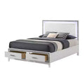 Acme Furniture 84" Eastern King Bed Haiden Bed White Finish: Faux Leather Upholstery, LED Light, Storage Drawer