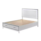 Acme Furniture Letto Eastern King da 84" Haiden Finitura Bianca: Rivestimento in Ecopelle, Luce LED, Cassetto Contenitore