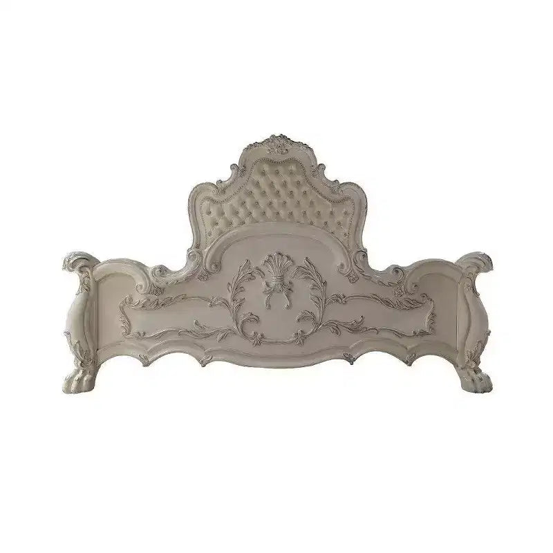 Letto Eastern King 92" Dresda con intagli in stile Rococò e similpelle - Acme Furniture