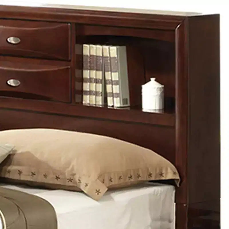 Letto matrimoniale "Queen" Irlanda 91" Espresso - Acme Furniture: Ferramenta in nichel spazzolato, Base contenitore, Rivestimento in microfibra