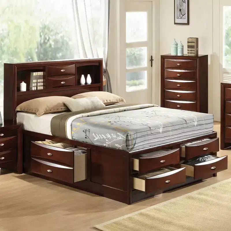 Letto matrimoniale "Queen" Irlanda 91" Espresso - Acme Furniture: Ferramenta in nichel spazzolato, Base contenitore, Rivestimento in microfibra