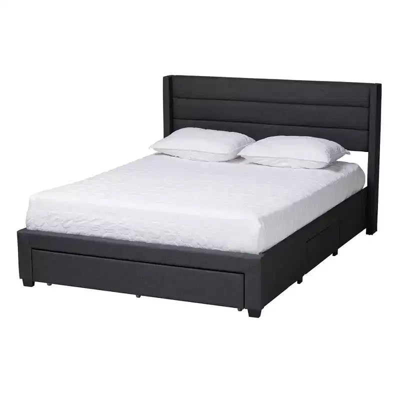 Full Braylon Fabric & Wood Platform Storage Bed with Drawer - Baxton Studio