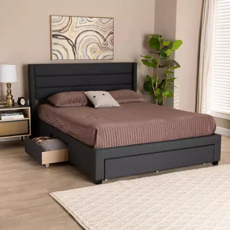 Letto contenitore con cassetti Baxton Studio Braylon interamente in tessuto e legno, con piattaforma