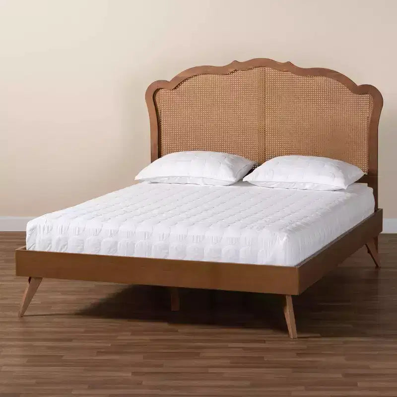 Baxton Studio Letto A Piattaforma Queen Aithan In Legno E Rattan Noce Marrone