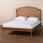 Baxton Studio Letto A Piattaforma Queen Aithan In Legno E Rattan Noce Marrone