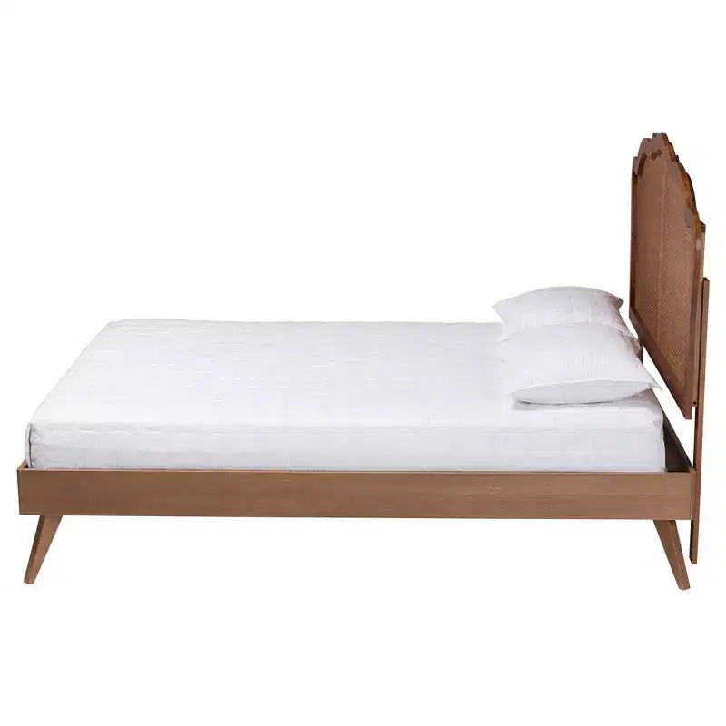 Baxton Studio Letto A Piattaforma Queen Aithan In Legno E Rattan Noce Marrone
