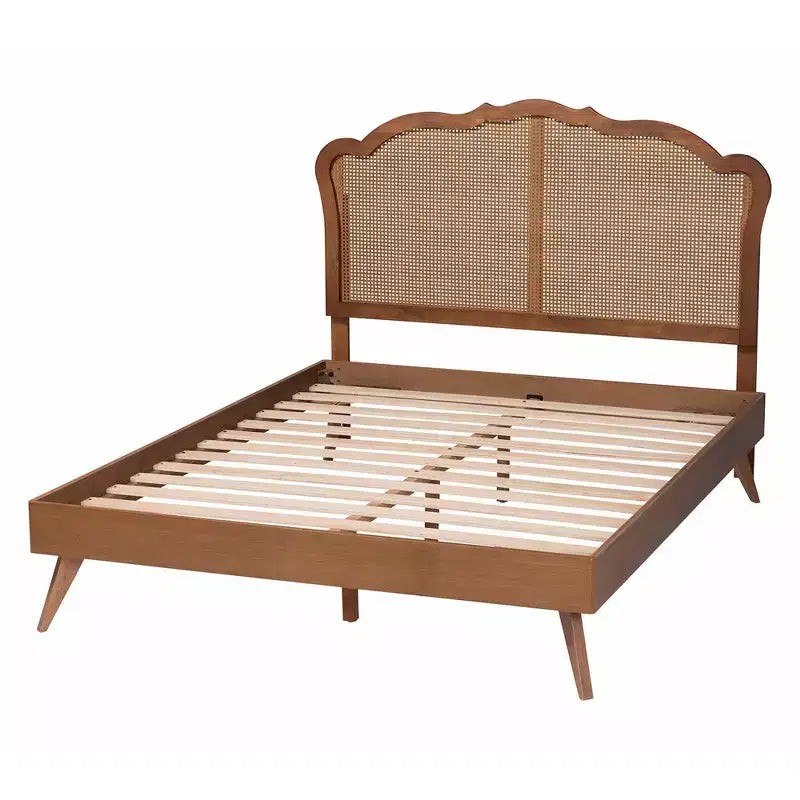 Baxton Studio Letto A Piattaforma Queen Aithan In Legno E Rattan Noce Marrone