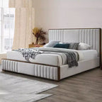 Letto matrimoniale "Eastern King" da 87,4" Kaleea in ciniglia grigio chiaro con finitura noce - Acme Furniture