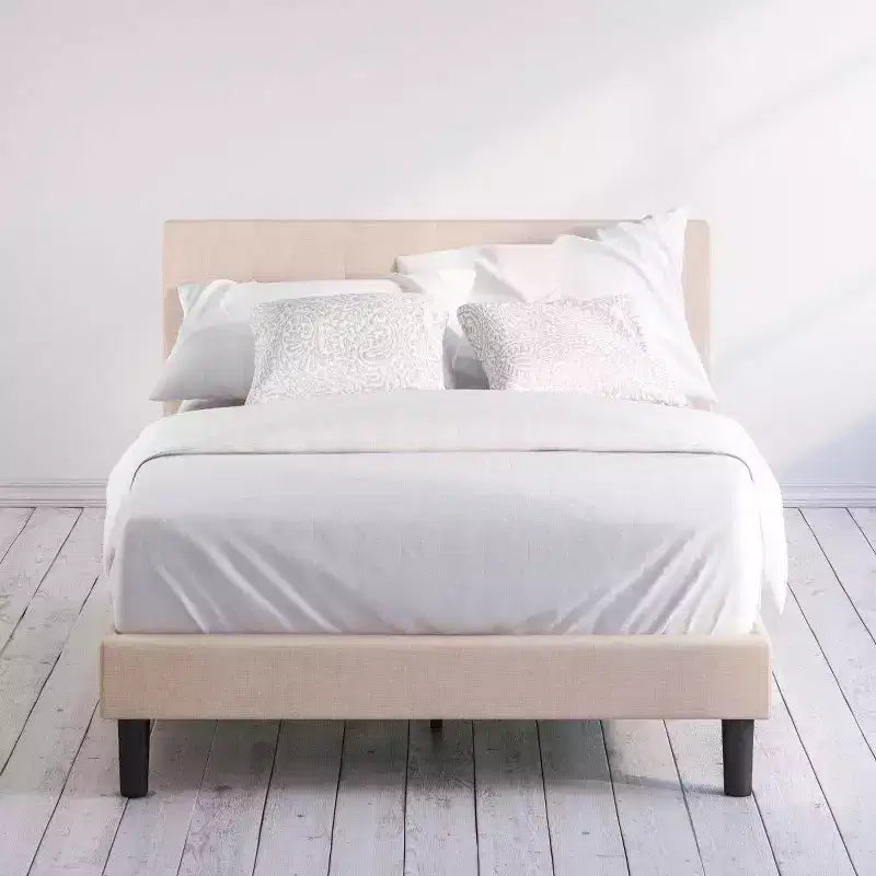 Zinus King Ibidun Upholstered Platform Bed Frame Light Brown: Steel Frame, No Box Spring Needed, Easy Care