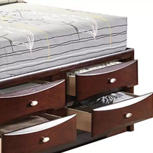 Letto Eastern King 91" Irlanda Espresso - Acme Furniture: Rivestimento in Lino, Struttura in Legno, Testiera con Contenitore