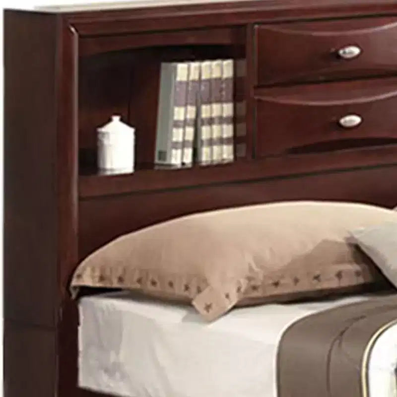 Letto Eastern King 91" Irlanda Espresso - Acme Furniture: Rivestimento in Lino, Struttura in Legno, Testiera con Contenitore