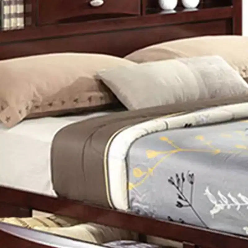 Letto Eastern King 91" Irlanda Espresso - Acme Furniture: Rivestimento in Lino, Struttura in Legno, Testiera con Contenitore