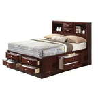 Letto Eastern King 91" Irlanda Espresso - Acme Furniture: Rivestimento in Lino, Struttura in Legno, Testiera con Contenitore