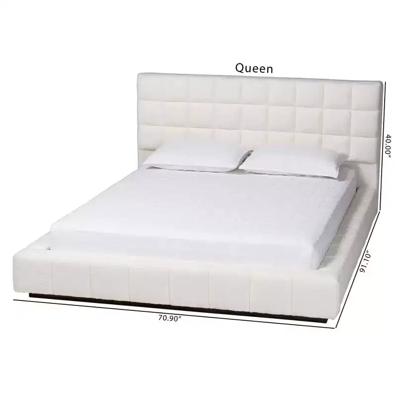 Baxton Studio Braylin Letto Imbottito in Tessuto Effetto Peluche con Piattaforma Queen Size Bianco