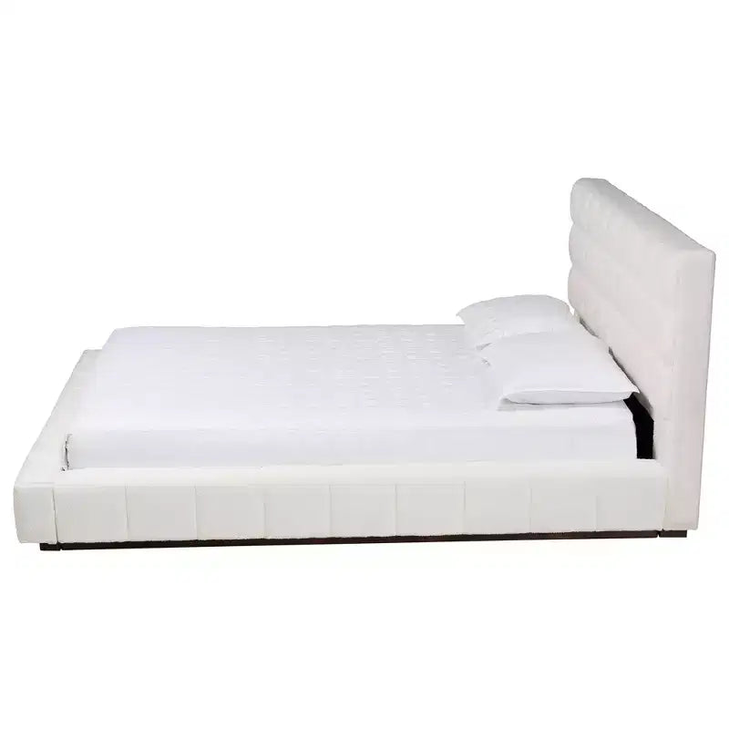 Baxton Studio Braylin Letto Imbottito in Tessuto Effetto Peluche con Piattaforma Queen Size Bianco
