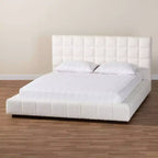 Baxton Studio Braylin Letto Imbottito in Tessuto Effetto Peluche con Piattaforma Queen Size Bianco