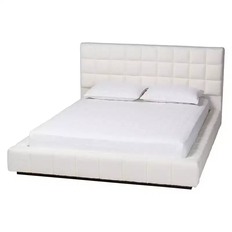 Baxton Studio Braylin Letto Imbottito in Tessuto Effetto Peluche con Piattaforma Queen Size Bianco