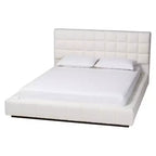 Baxton Studio Braylin Letto Imbottito in Tessuto Effetto Peluche con Piattaforma Queen Size Bianco
